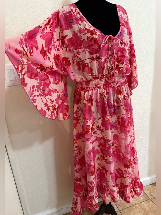 Boemo Dresses & Skirts - Boemo Anthropologie Boho Red Pink Floral Maxi Dress Extra Large
